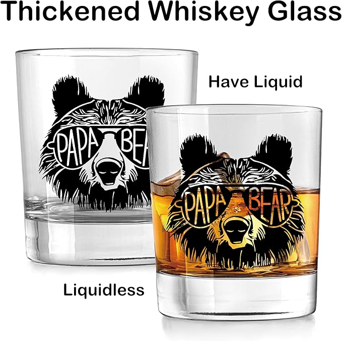 Nogrit Papa Bear Whiskey Glasses 10 oz, Papa Dad Gifts for Father's Day Birthday from Son Daughter Old Fashioned Rocks Glasses for Men Drinking Cocktail Scotch Vodka Tequila Rum