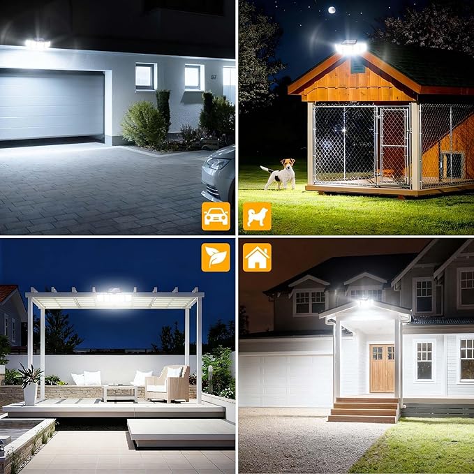 Solar Motion Lights Outdoor - With 16.4ft Cable, 3000LM Ultra-Bright LED Security Lights for Outside Dusk to Dawn, 2400mAh IP65 Waterproof Flood Lights with Remote for Court Yard Garage Front Door