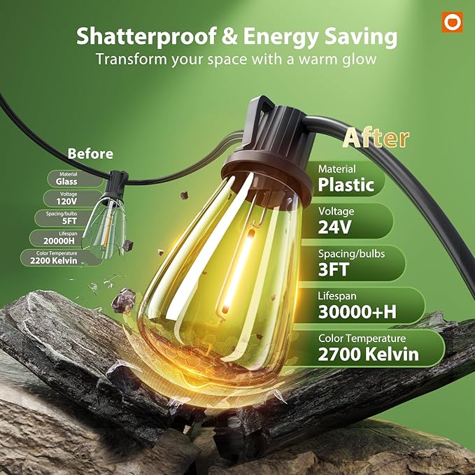 addlon 198FT(192+6) Solar String Lights Outdoor Waterproof, 60+4 LED Bulbs, Shatterproof Patio Lights with Remote, Dimmable & Timing, Hanging Lights for Garden Backyard Party Wedding Camping Decor
