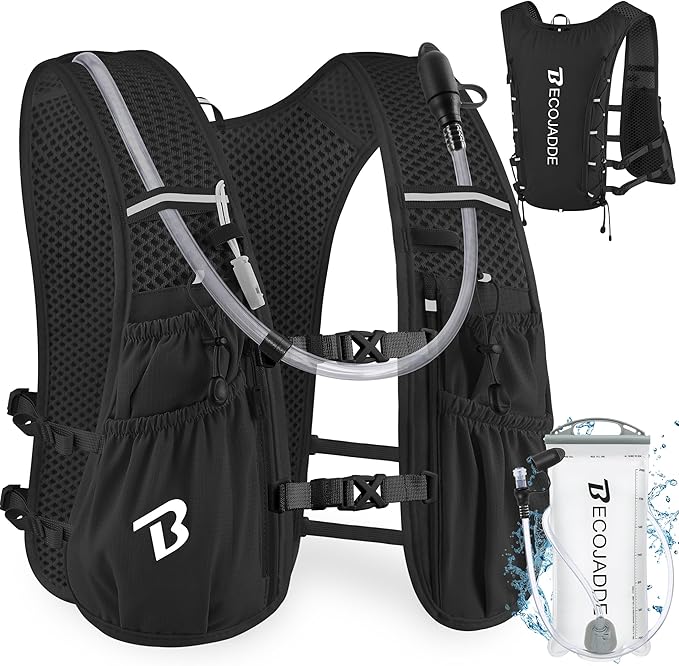 BECOJADDE Running Vest Hydration Backpack for Men Women, 5L Lightweight Running Backpack Hydration Pack for Marathon, Trail, Cycling, Hiking, Jogging