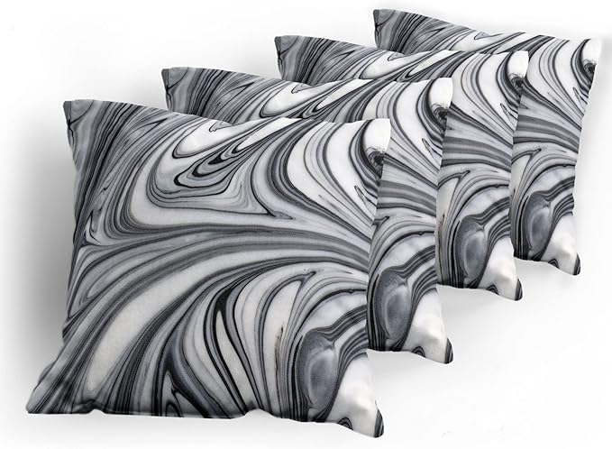 Ambesonne Abstract Throw Pillow Cushion Case Pack of 4, Mix of White and Black Hallucinatory and Surreal Liquid Marble Graphic Artwork, Modern Accent Double-Sided Digital Printing, 16", Grey