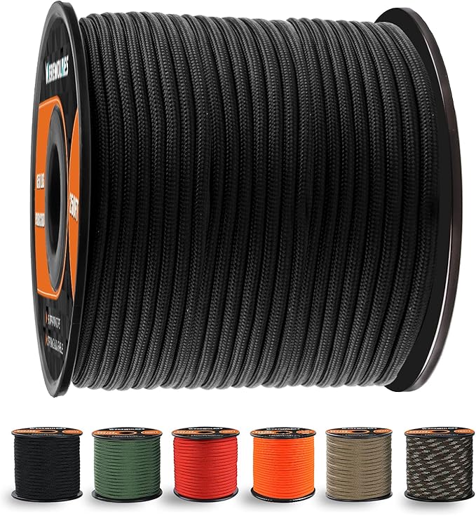 WEREWOLVES 650lb Paracord/Parachute Cord - 9 Strand Paracord Rope - 100', 200' Spools of Parachute Cord, Type III Paracord for Camping, Survival