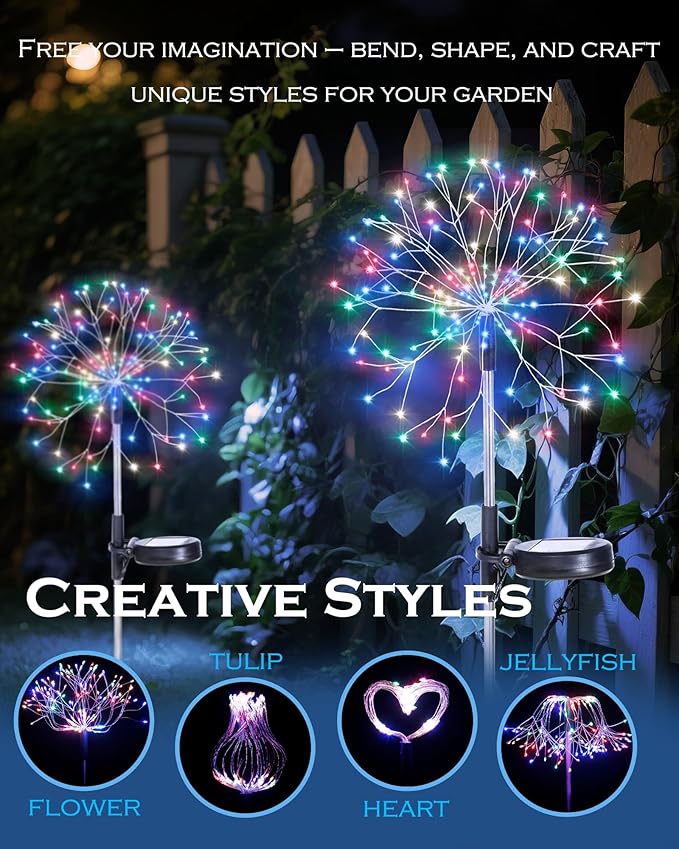 Solar Garden Lights Outdoor Yard Decorations, 8 Pack 150Leds Pathway Lights, Fairy Firework Stake Light for Garden, Patio, Pathway, Flowerbed Multicolor