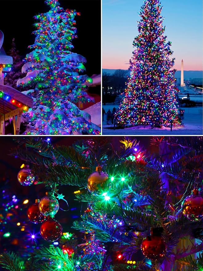 6 Pack 600 LED Solar String Lights for Outside, Solar Christmas Lights with 8 Lighting Modes, Waterproof Green Wire Solar String Lights Outdoor for Tree Xmas Party Garden Yard Decorations (MultiColor)