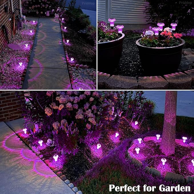 Priddop Solar Lights Outdoor Pathway Waterproof 8 Pack Purple LED Acrylic Mushroom Decorative Garden Lights for Yard Landscape Patio Outside Decorations
