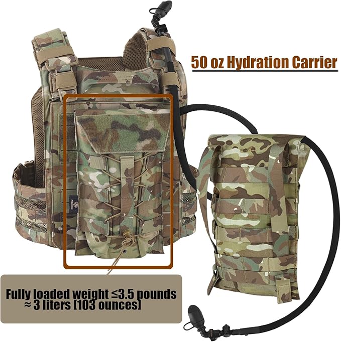 PETAC GEAR 1.5L / 3L Tactical Hydration Pack，Molle Carrier Pouch for 50 oz /100 oz Hydration Bladder Daypack Water Backpack.