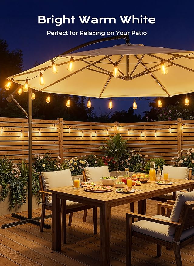 Brightown 108FT Solar String Lights Outdoor Waterproof, Patio Lights with Remote and 50+2 LED Shatterproof Bulbs, Dimmable & Timable, 3 Light Modes, Solar Lights Outdoor for Yard Garden Camping Party