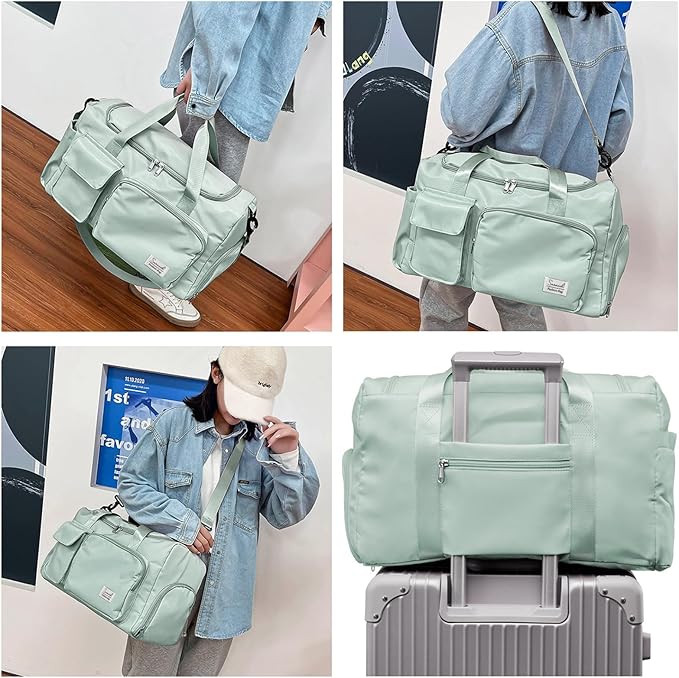Suruid Travel Duffel Bag with Shoes Compartment Sports Gym Bag with Dry Wet Separated Pocket for Men and Women, Overnight Bag Weekender Bag Training Handbag Yoga Bag - Light Green