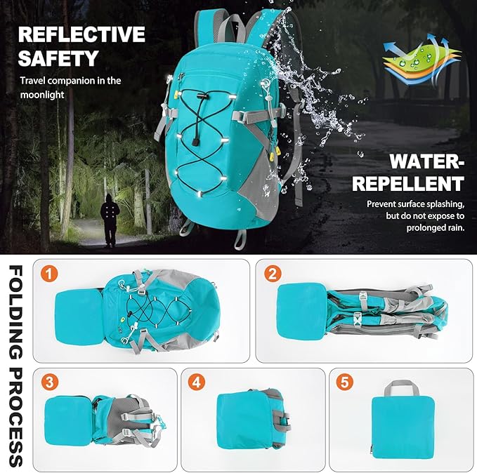 20L Hiking Backpack Lightweight Packable Hiking Daypack, Foldable Small Travel Outdoor Camping Shoulder Bag with Wet Dry Separation (Blue)