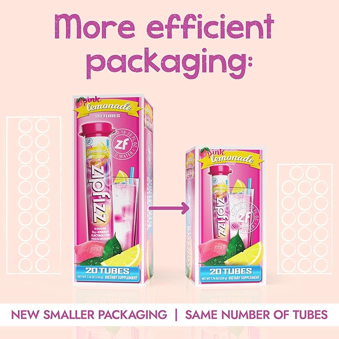Zipfizz Daily Energy Drink Powder, Pink Lemonade, 20 Pack | 3-in-1 Sustained Energy, Rapid Hydration, and Essential Vitamins | Sugar-Free | Electrolyte Powder | Contains Vitamin B-12 & Antioxidants