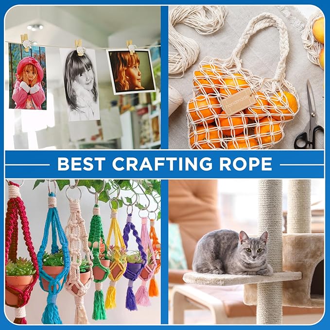 TECEUM Cotton Rope 3/16” (5 mm) – 50 FT – Strong All-Purpose Braided Rope – Natural Cotton – for Crafting, Сamping, Clothes Line, DIY, Indoor & Outdoor Use – Red