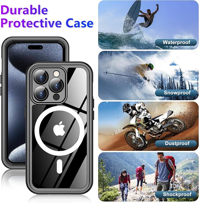 2024 New Designed for iPhone 15 Pro Case Waterproof, [Compatible with MagSafe][Built-in Camera & Screen Protector][Full Body Shockproof][IP68 Waterproof][Dustproof] Phone Case for iPhone 15 Pro 6.1"