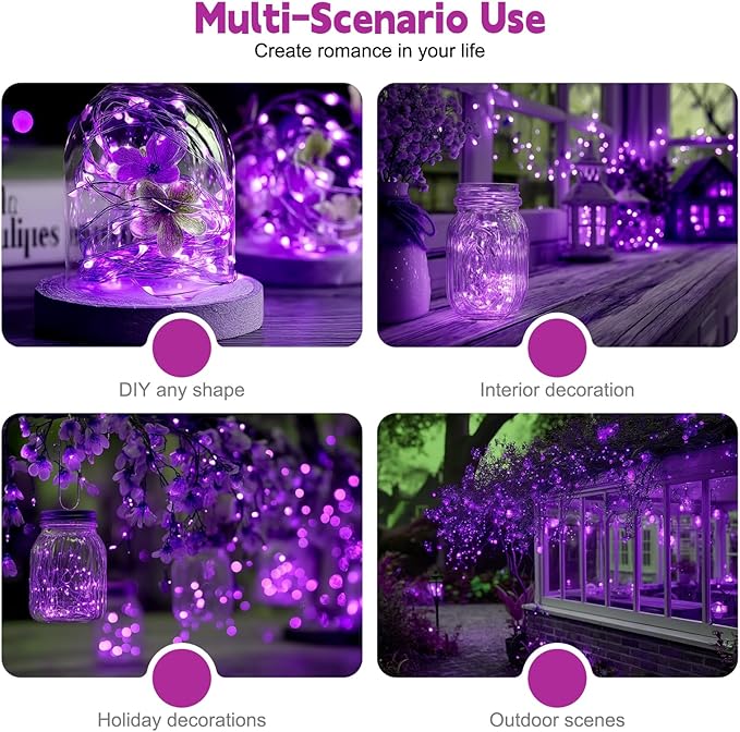 ZSJWL 6 Pack Rechargeable Fairy Lights with Remote & DIY Timer, 7Ft 20LED Mini Battery String Light, Twinkle Silver Copper Wire Lights for Wedding Party Bedroom Christmas Table Decoration (Purple)