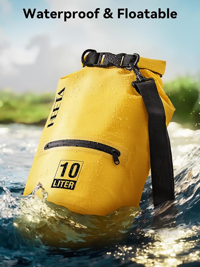 HEETA Waterproof Dry Bag with Front Zippered Pocket for Women Men, 5L/10L/20L/30L/40L Roll Top Lightweight Dry Storage Bag Backpack for Travel, Kayaking, Boating, Rafting, Camping, Hiking & Beach