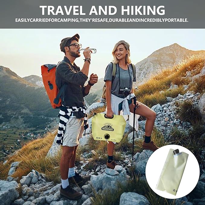 Collapsible 8L Water Storage Bag, BPA-Free Portable Folding Water Jug with Adjustable Faucet, Leakproof Emergency Water Bag for Camping, Hiking, Riding, Outdoor Sport (2, Beige)