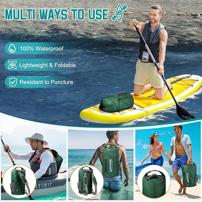 BKNOOU Dry Bag Waterproof Backpack for Women Men, 10L/20L Roll Top Dry Bags for Kayaking Waterproof Bag for Travel, Boating, Beach, Camping, Hiking & Rafting, Dry Storage Bag with Phone Pouch