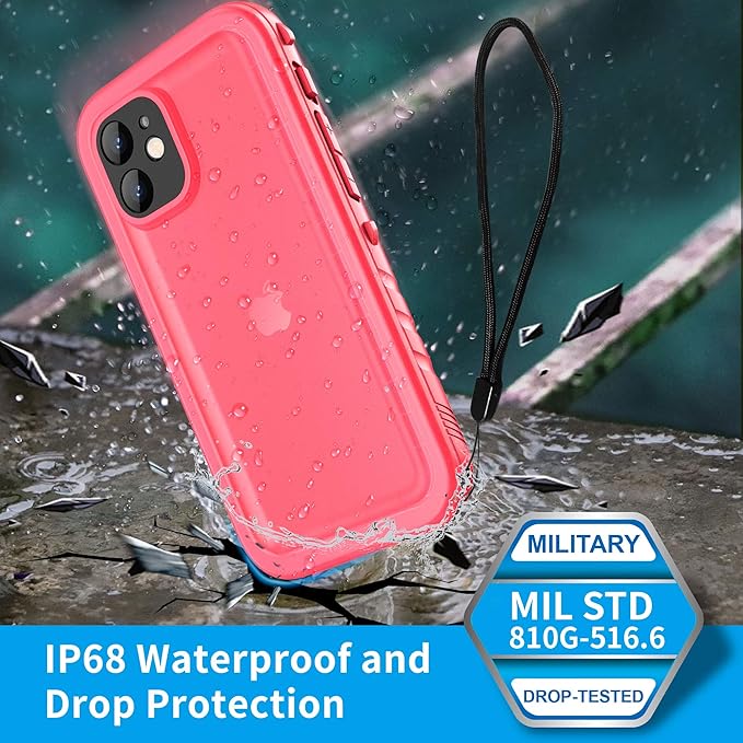 SPORTLINK for iPhone 12 Mini Waterproof Case, Full Body Shockproof Dustproof Phone Screen Protector Rugged Cases for iPhone 12 Mini 5.4 Inches Pink