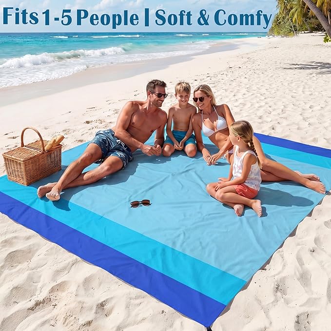 Famstar Beach Blanket Oversized Extra Large 78" X 81",Waterproof Sandproof Beach Blanket 1-7 Adults Lightweight Durable for Travel Camping Hiking Picnic