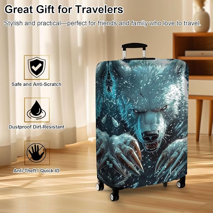 Luggage Cover Protector for 19-20 Inch Suitcases, TSA Approved Elastic Travel Suitcase Covers, Anti-Scratch Washable Luggage Sleeve for Carry On & Checked Bags, White Bear with Claws