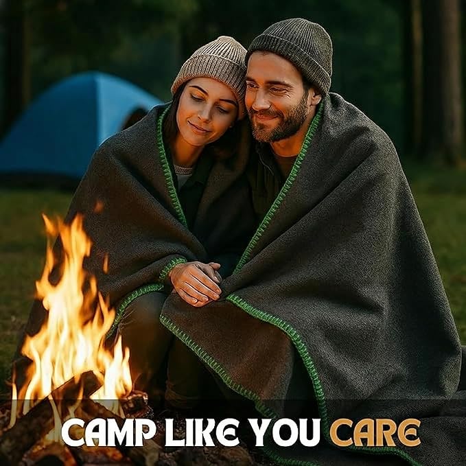 Wool Camping Blanket 10-Pack - 70% Wool Heavy-Duty Military Style Throw, Warm & Washable, Fire Retardant Cover for Emergency, Survival & Outdoor Use - For Camping, Car, Home & Hiking, Grey 62x84