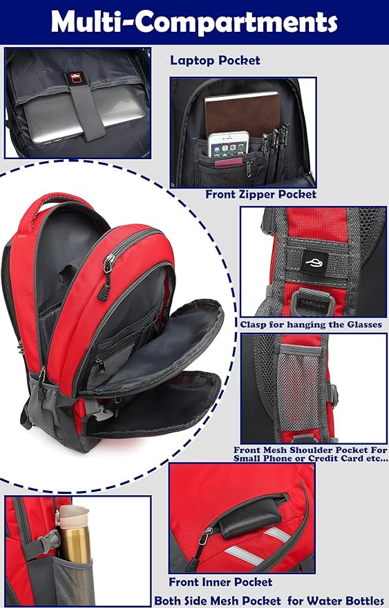 ProEtrade Extra Large Backpack Bookbag for College Laptop Travel, Fit Laptop Up to 17 inch with USB Charging Port Multi Compartment Anti theft, Gift for Women Men (Light Red)