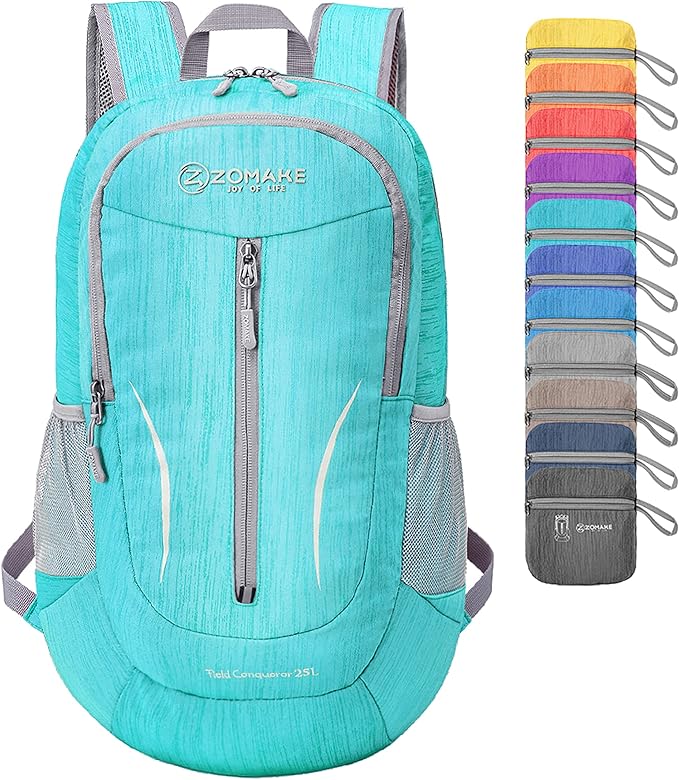 ZOMAKE 25L Ultra Lightweight Packable Backpack, Foldable Hiking Backpacks Water Resistant Small Folding Daypack for Travel(Aqua Blue)