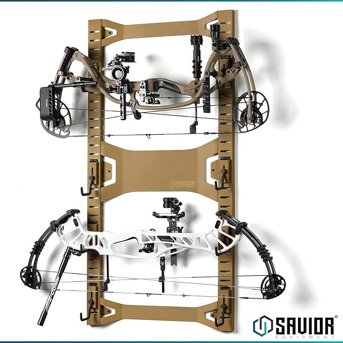 Savior Equipment Horizontal Steel Wall Mount Firearm Rifle Display Rack, Compound Bow Shotgun Carbine Gun Sword Tactical Vest Gear Hanger Free-Standing Indoor Storage Organizer, 10 Mounting Hooks