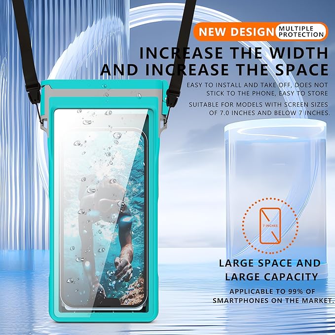 GOLDJU Waterproof Phone Pouch, 7.0 inch Waterproof Phone Case for iPhone 16 15 Pro Max Galaxy S25 S24 Ultra, IPX8 Large Space Adjustable Neck Lanyard Phone Pouch for Beach Travel Must Haves,-Green