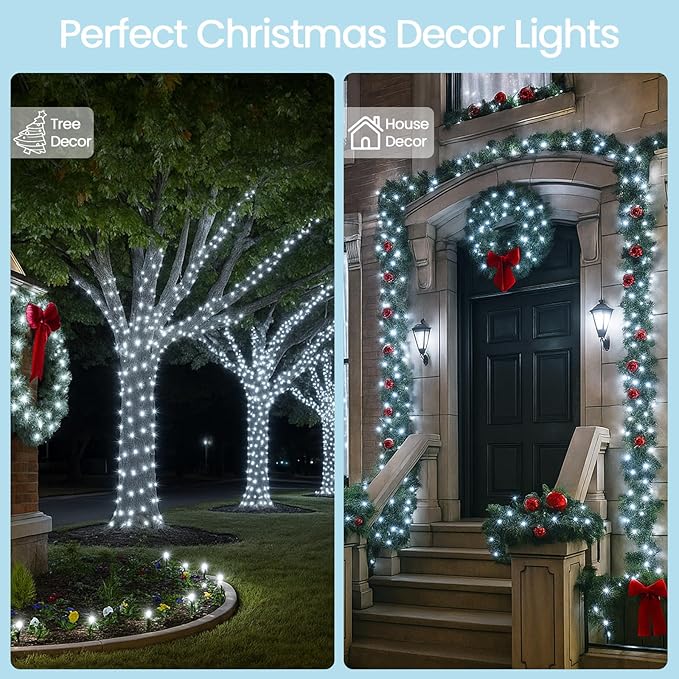 Extra-Long 144FT Solar String Lights Outdoor, 2 Pack 400LED Solar Fairy Lights for Outside Waterproof, Silver Wire 8 Lighting Modes Solar Twinkle Lights for Tree Garden Party Xmas Decor (Cool White)