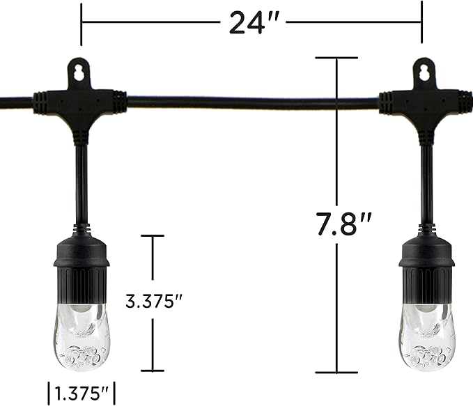 Enbrighten Classic Warm White String Lights, 36ft Black Cord, 18 Shatterproof Acrylic Bulbs, Weatherproof, Outdoor String Lights, 33171
