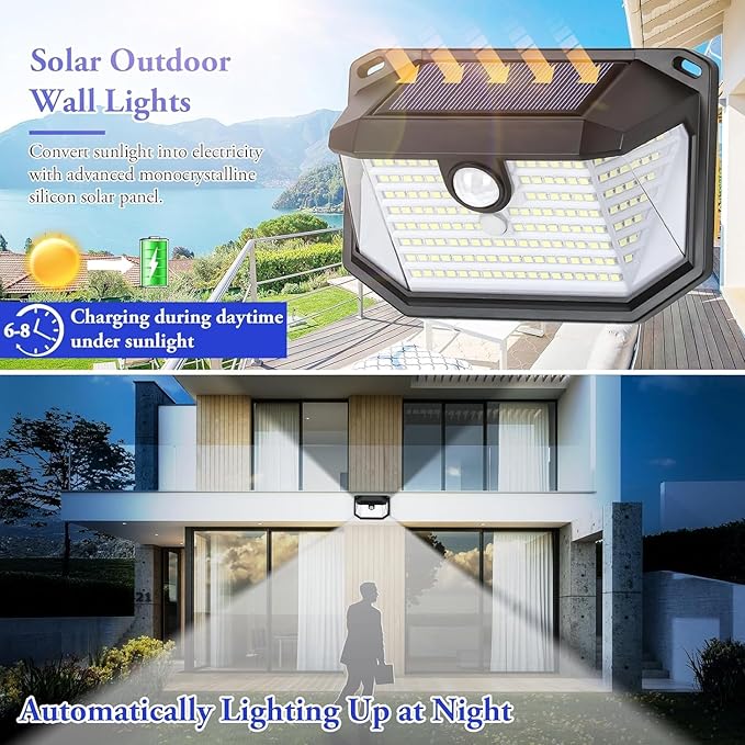Solar Outdoor Lights, 16-Pack Super Bright 178 LEDs Motion Sensor Wall Light with 270° Wide Angle & 3 Modes, Waterproof Solar Powered Security Light for Patio Garden Garage Front Door