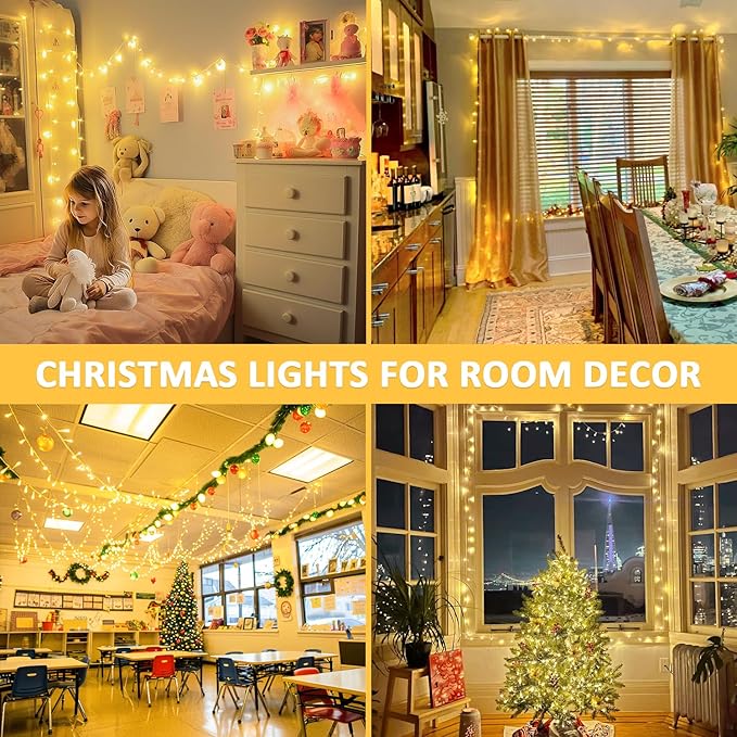 JMEXSUSS 400 LED Christmas Lights Indoor Outdoor, 132 ft Warm White String Lights Plug in with Remote, 8 Modes Twinkle Christmas Tree Lights for Bedroom Outside Patio Home Party Xmas Holiday Decor