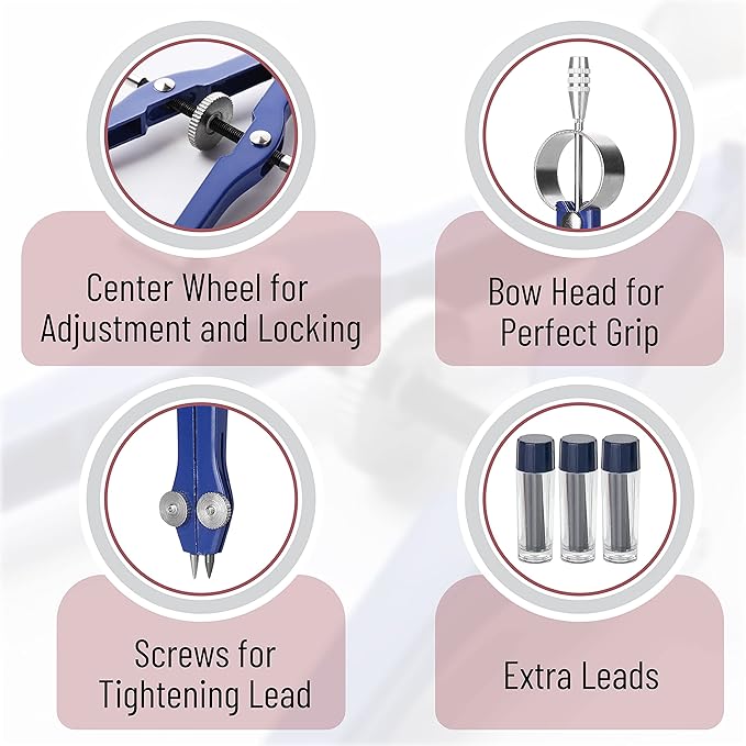 Mr. Pen- Professional Compass with Lock and Free Life TIME Lead Replacement, Compass for Geometry, Spring Bow Compass, Precision Compass Math, Drafting Compass