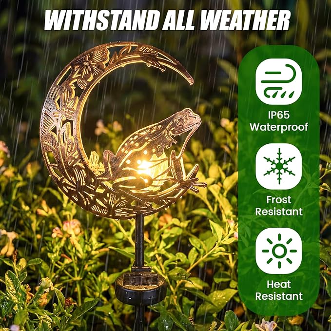 VIHOSE Solar Frog Outdoor Lights Waterproof Moon Garden Stake Lights Warm White LED Decorative Pathway Lighting for Yard, Lawn, Gifts for Mom, Women & Gardening Lovers
