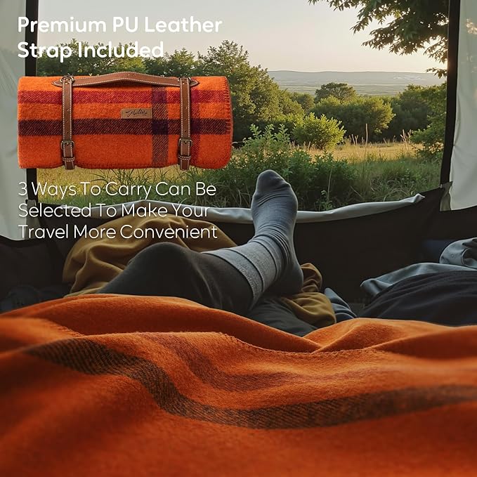 Molithe 100% Wool Blanket, 62" x 86", Warm, Thick, Washable, Military Wool Blanket, Great for Camping, Outdoors, Sporting Events, Survival Kits Warm Sunset Frame