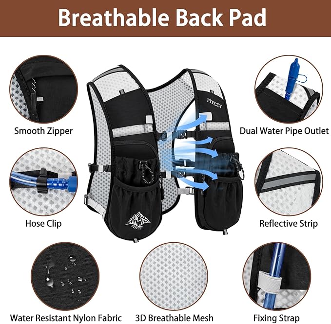 ITIEZY Running Vest for Women Men, 5L Hydration Backpack Lightweight Running Water Vest with Leak-Proof Bladder Sleeve for Marathon, Trail, Cycling, Hiking, Jogging