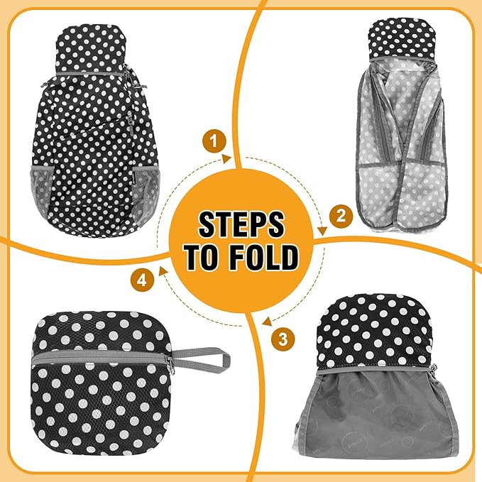 ZOMAKE Lightweight Packable Backpack,Foldable Backpacks Small Daypack for Hiking Water Resistant Day Bag for Travel(Black,White polka dots)