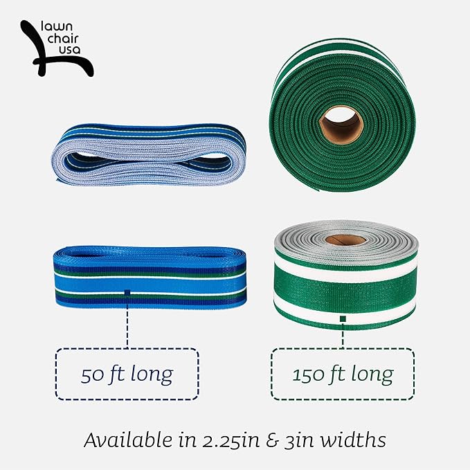 Lawn Chair USA Replacement Webbing Kit - UV-Resistant Straps for Lawn Chairs, Durable Polypropylene (3" x 50', Solid Blue)