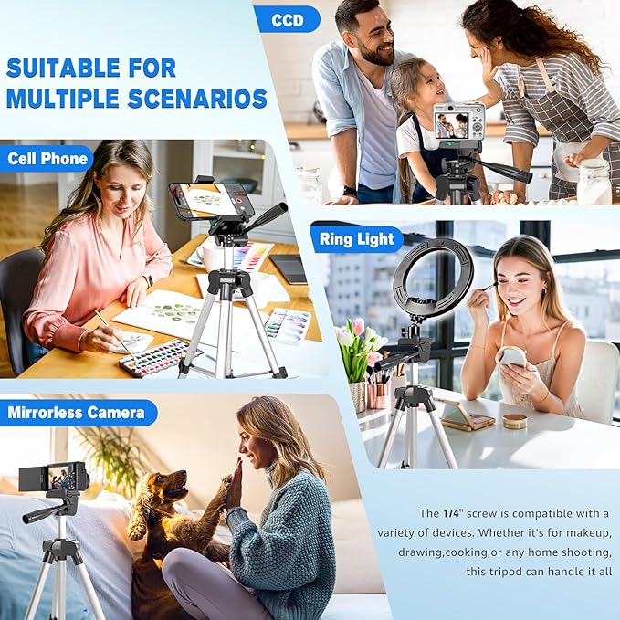 Phone Tripod, Lusweimi 44-inch iPhone Tripod with Phone Holder Mount/Wireless Remote for Ringlight/Camera/Webcam/GoPro, Tabletop Lightweight Stand for iOS/Android/Smartphone