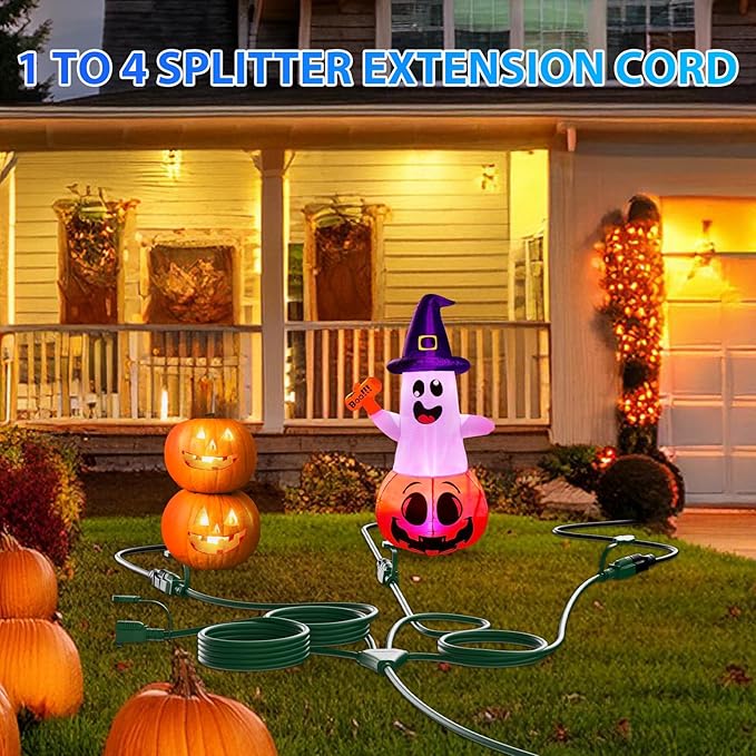 K KASONIC - 46FT Christmas Lights Outdoor Extension Cord with Mutil Outlets, ETL Listed Heavy Duty Electrical Cord with Protective Covers, Weatherproof Extension Cord for Outside, 16AWG/1625W, Green