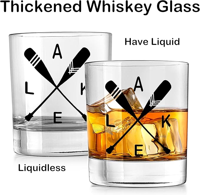 Nogrit Lake House Decor Whiskey Glasses 10 Oz,Beach Wine Old Fashioned Rocks Glasses Lake Gifts for Women Men Drinking Cocktail Scotch Vodka Tequila Rum