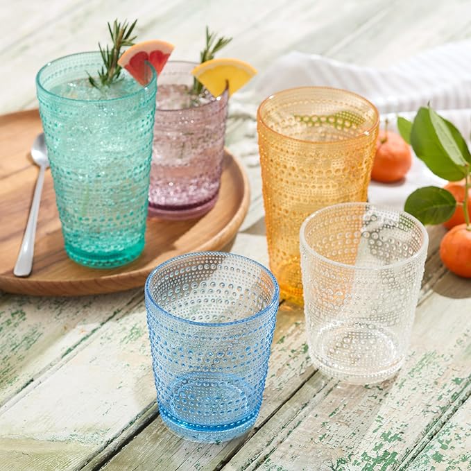 Santa Fe Teal Set of 6 Premium Acrylic DOF Glasses 16 oz – Unbreakable Drinkware with Textured Bubble Design, Dishwasher Safe Tumblers for Indoor & Outdoor Use