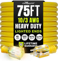 75ft Outdoor/Indoor Extension Cord 10/3 Gauge Ultra Heavy Duty 3 Prong SJTW, Waterproof, Flexible Cold-Resistant Long Power Cord,15A 125V 1875W, Yellow by LifeSupplyUSA