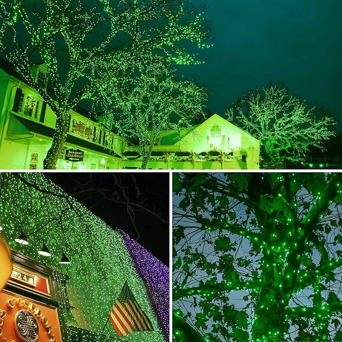 2 Pack 480 LED Solar Chrismas Lights Outdoor, Solar String Lights for Outside with 8 Modes & Memory Function, Waterproof Twinkle Light for St Patrick's Day Xmas Tree Yard Party Decorations (Green)