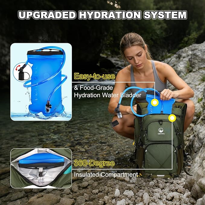 Hydration Backpack 22L, Hiking Backpack with 2L Leakproof Bladder, Sewn-in Rain Cover, Insulated Compartment for Men & Women Running, Cycling, Camping