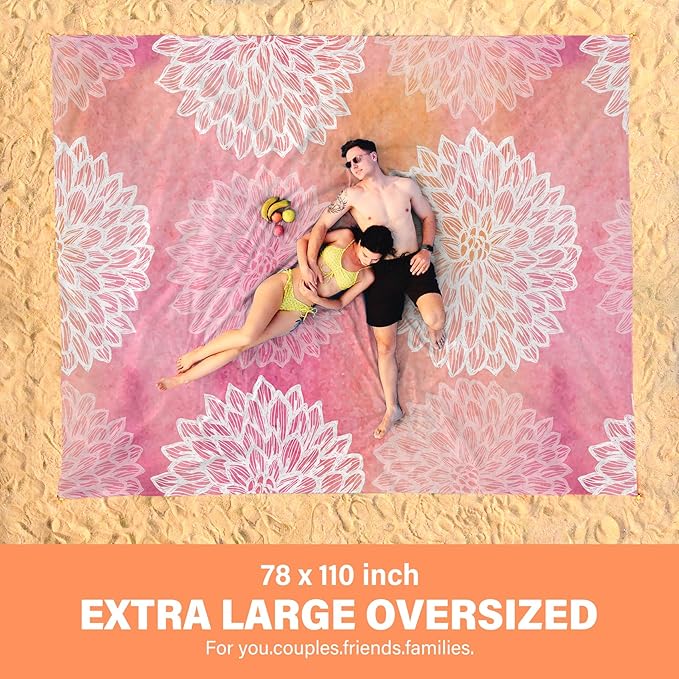 Famstar Beach Blanket Oversized Extra Large78 X 110",Waterproof Sandproof Beach Blanket 2-8 Adults Lightweight Durable for Travel Camping Hiking Picnic