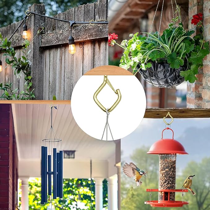 120 Pcs Gold Eye Hooks Screw Heavy Duty,Ceiling Hooks for Hanging Plants,String Lights,Cup,Wind Chime,Bird Feeders. Plant Hanger Indoor&Outdoor