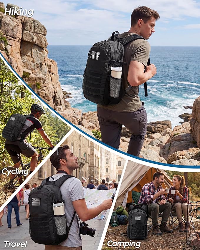 Small 20L Foldable Hiking Daypack for Men Women – Ultra Lightweight Tactical Packable Backpack for Travel, Camping Outdoor, Black