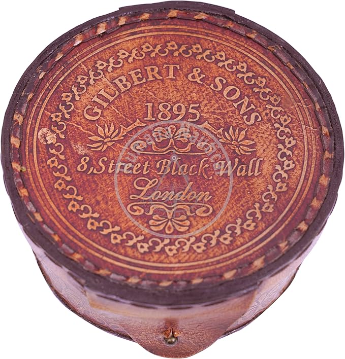 Humaira Nautical Vintage Brass Sundial Compass with Copper Dial & Leather Box Handmade Sun Clock Maritime Navigation Compass Gift