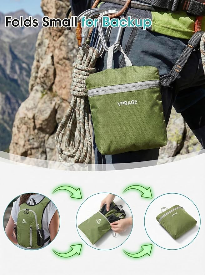 Foldable Small Hiking Backpack with 3 Strap Pockets – Lightweight 300D Spill-proof Daypack for Men Women – Packable Small Travel Backpack with Chest Strap & Trekking Pole Holder – Durable Outdoor Bag
